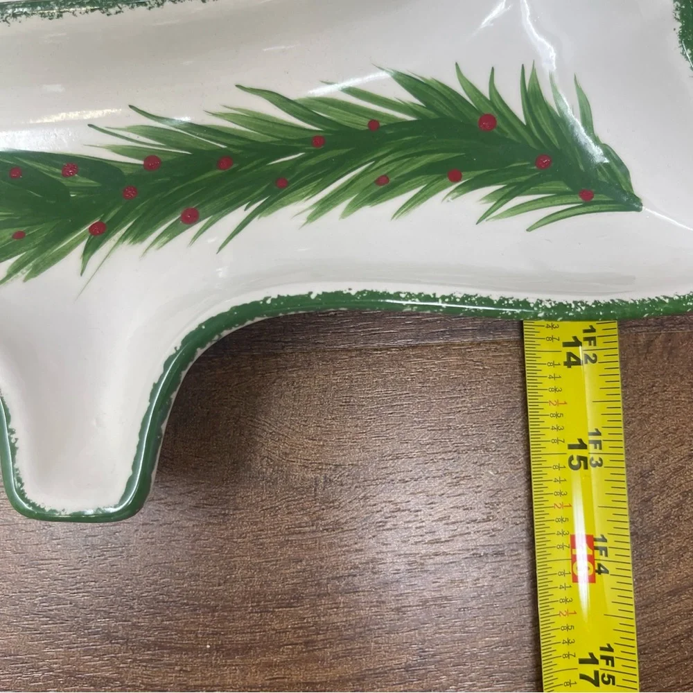 MCM Vintage Hobbyist Hand Painted Divided‎ Ceramic Christmas Tree Tray/Dish
